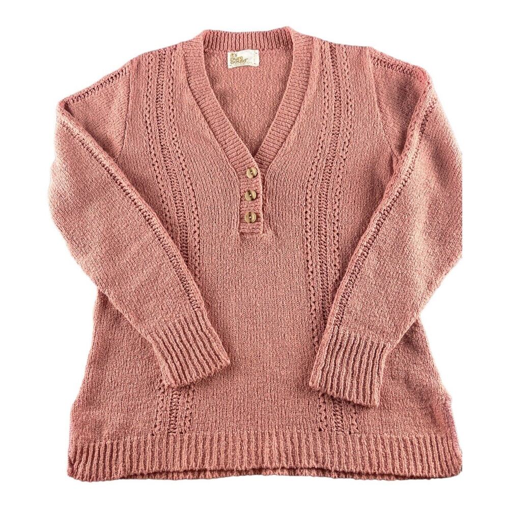 Vtg 1980s Mauve Pink Pullover V Neck Sweater Sz M? Cottage Country Core EUC Prop